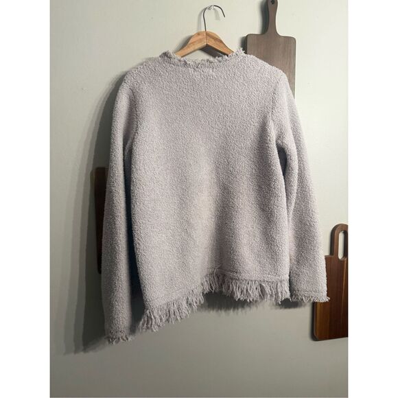 Barefoot Dreams Gray Cozy Chic Fringe Open Front Cardigan Sweater Size Large - Picture 2 of 5